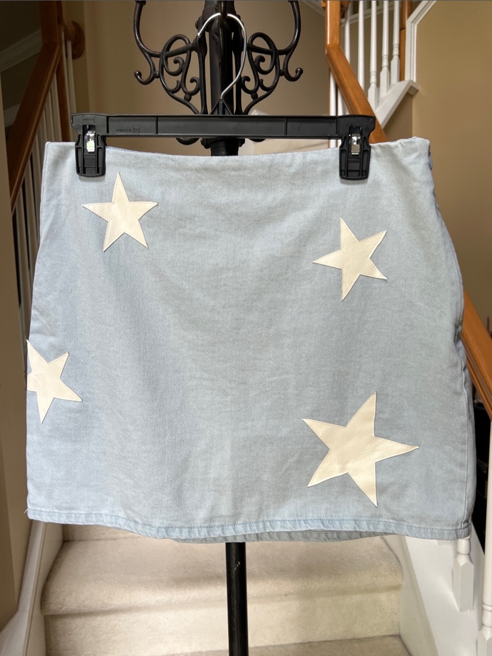 Le Lis Light Blue Denim Mini Skirt with White Star Appliqués